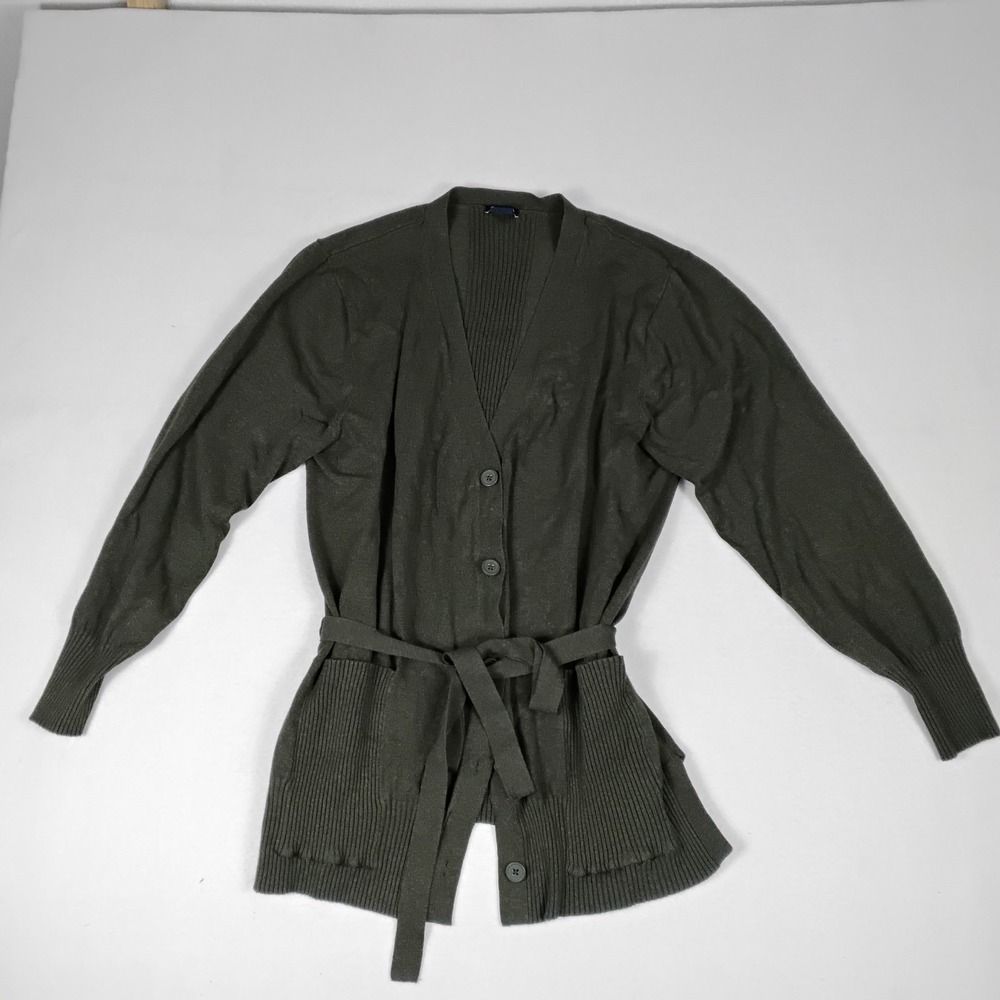 Splendid Womens Olive Green Belted Cardigan Sweater Ribbed Trim Size XL